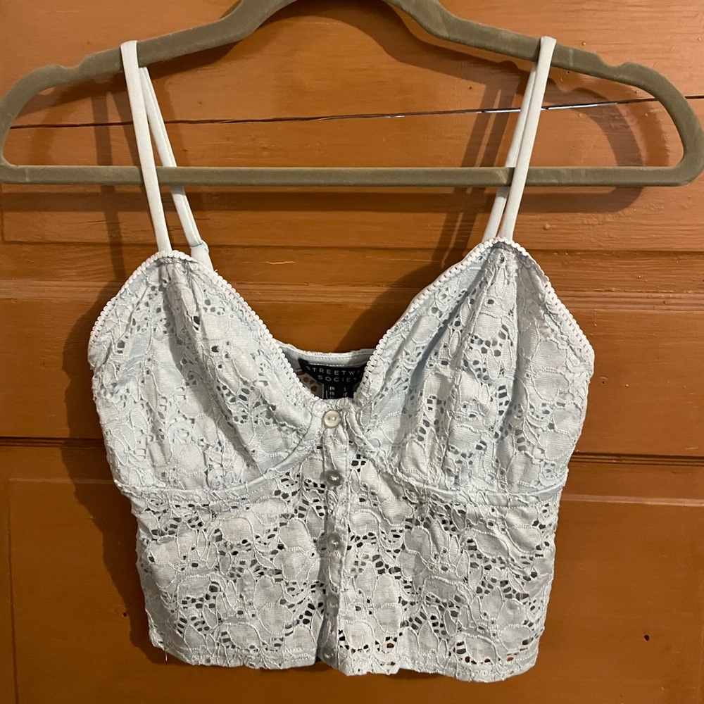 *NWT* Streetwear Society Baby Blue Lace Button Up Crop Top